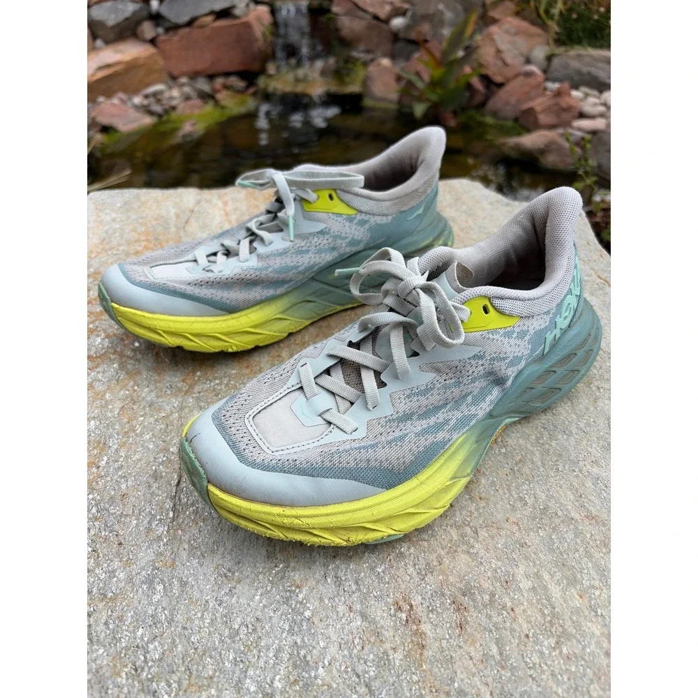 Hoka Speedgoat 5 Womens 7 Trail Running Shoes Mist Green Lime Yellow